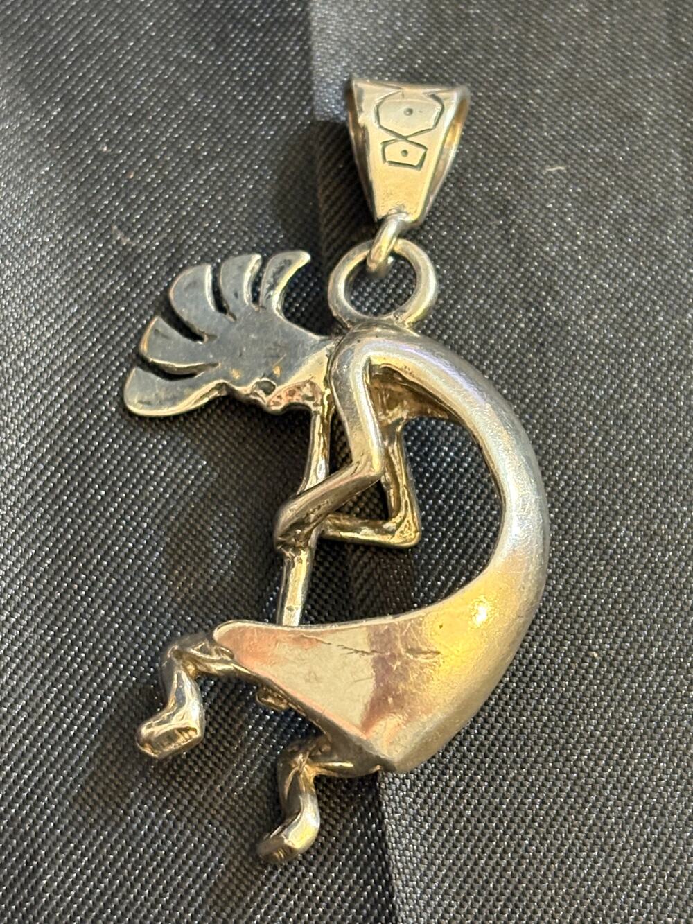 Large Sterling Silver Kokopelli Pendant Unmarked Southwestern